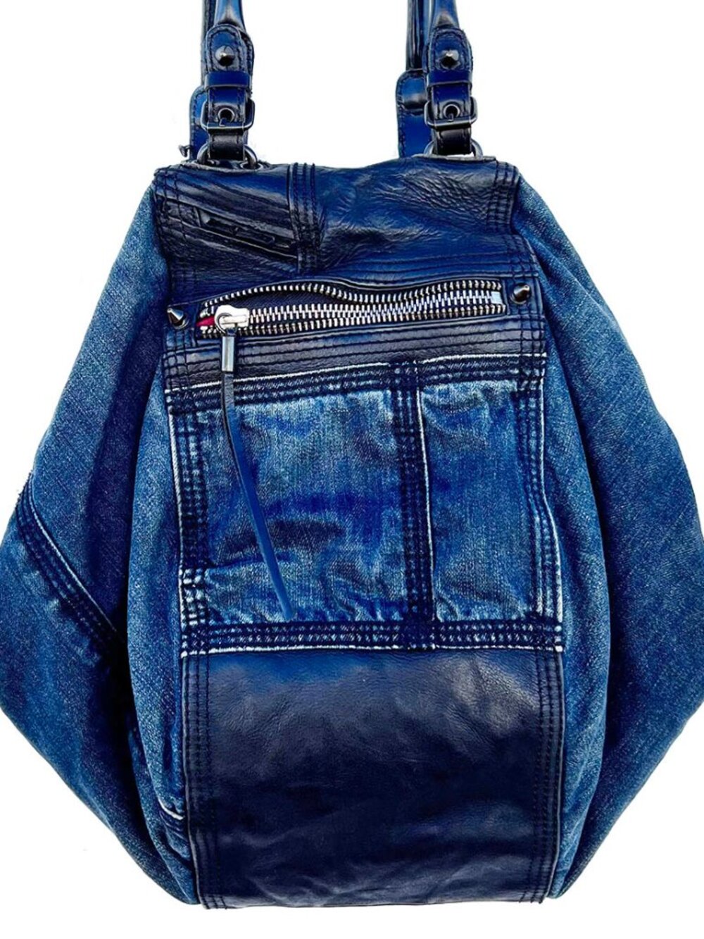 Vintage DIESEL Denim Leather Hobo Shoulder Bag Large Y2K Grunge